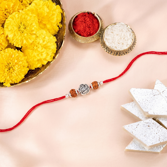 Rudraksha Silver Lotus Bead Rakhi