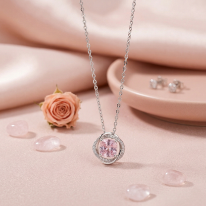 Premium Blush Pink Crystal Swirl Pendant Chain in 92.5 Sterling Silver