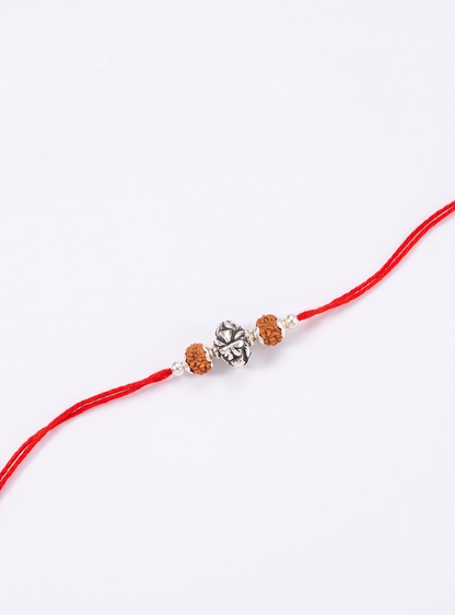 Antique Silver Leaf Rudraksha Rakhi