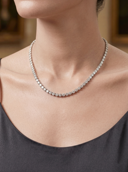 Elegant Classic Tennis Necklace in Pure 92.5 Sterling Silver with Brilliant Round-Cut Stones ✨