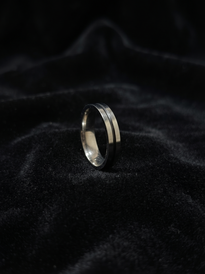 Sleek Dual-Tone Grooved Sterling Silver Band