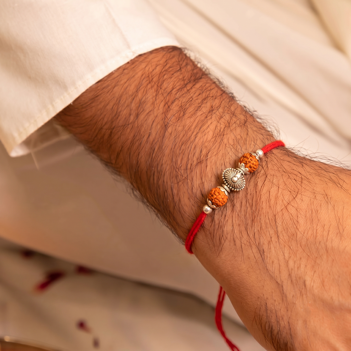 rudraksha silver floral bead rakhi