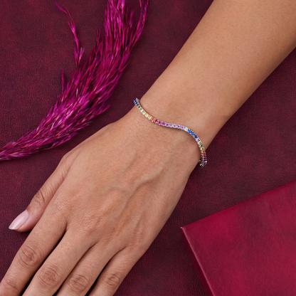 Vibrant Rainbow Tennis Bracelet with Multicolor Stones in Pure 92.5 Sterling Silver