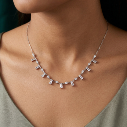 Minimalist Baguette CZ Bar Pendant Chain in 92.5 Sterling Silver