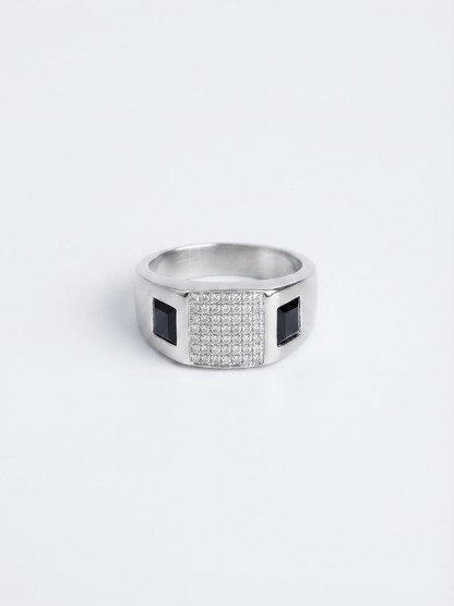 Bold Pavé & Onyx Accent Sterling Silver Signet Ring