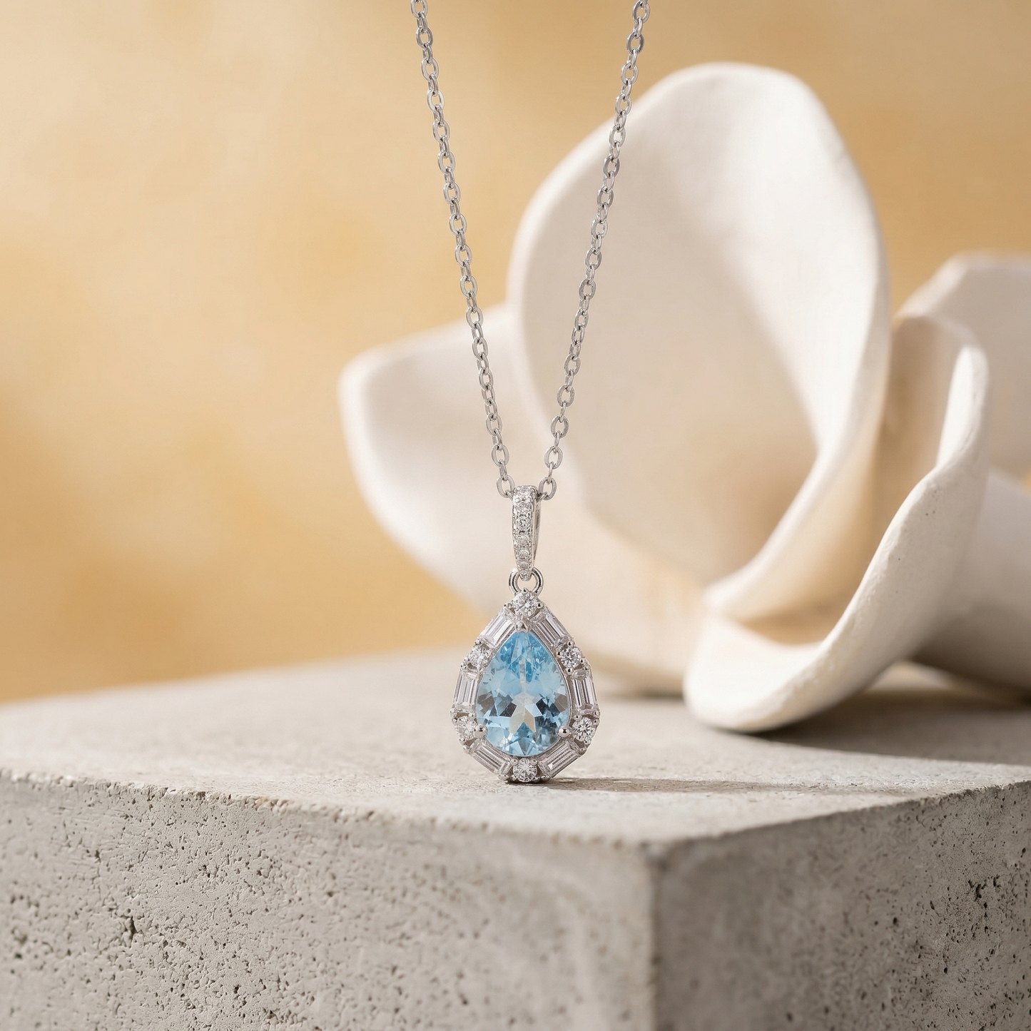 elegant teardrop halo cz pendant necklace in 92.5 sterling silver