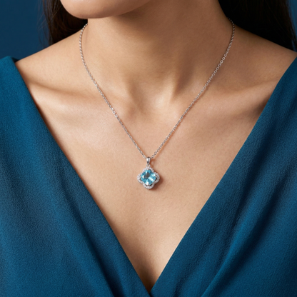 Minimalist Blue Cushion-Cut CZ Pendant Chain in 92.5 Sterling Silver