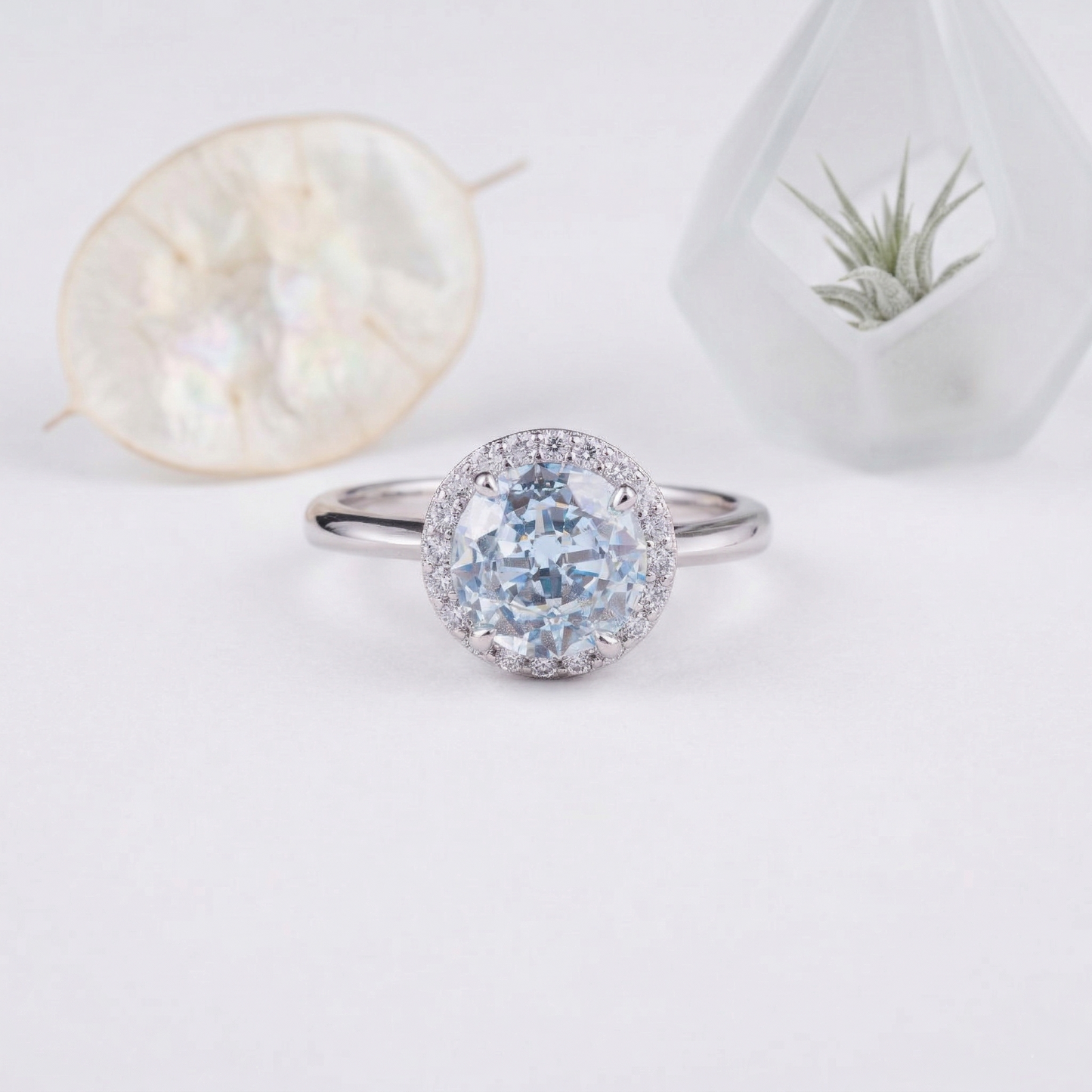 elegant round halo solitaire ring in pure 92.5 sterling silver – adjustable size