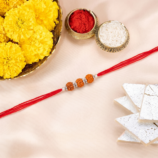 Triple Rudraksha Silver Spacer Rakhi