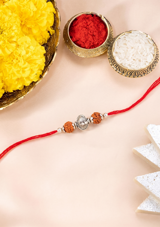Rudraksha Silver Floral Bead Rakhi