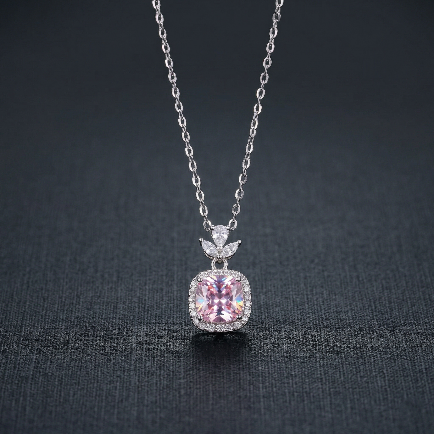 elegant blush pink halo cz pendant necklace in 92.5 sterling silver