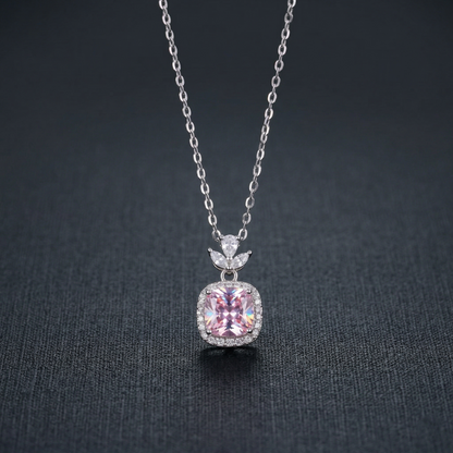 Elegant Blush Pink Halo CZ Pendant Necklace in 92.5 Sterling Silver