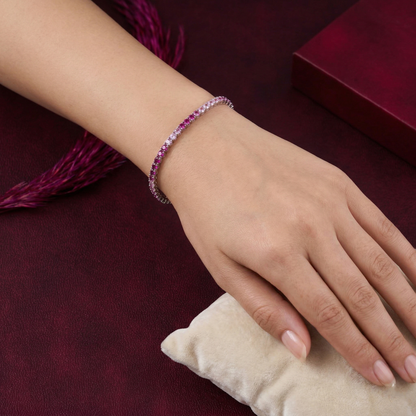 Elegant Pink Gradient Tennis Bracelet in Silver in Pure 92.5 Sterling Silver
