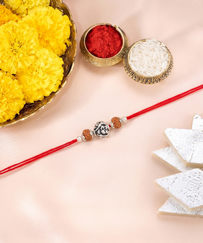 Rudraksha Silver Elephant Charm Rakhi
