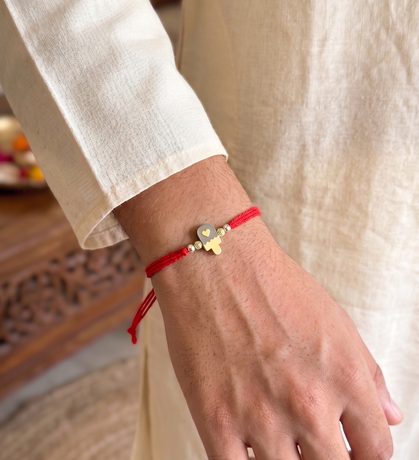 ice cream heart charm rakhi