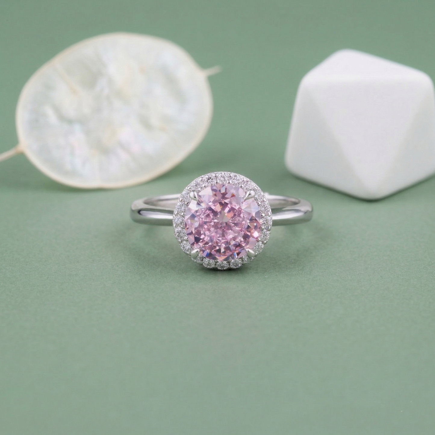 elegant round halo solitaire ring in pure 92.5 sterling silver – adjustable size