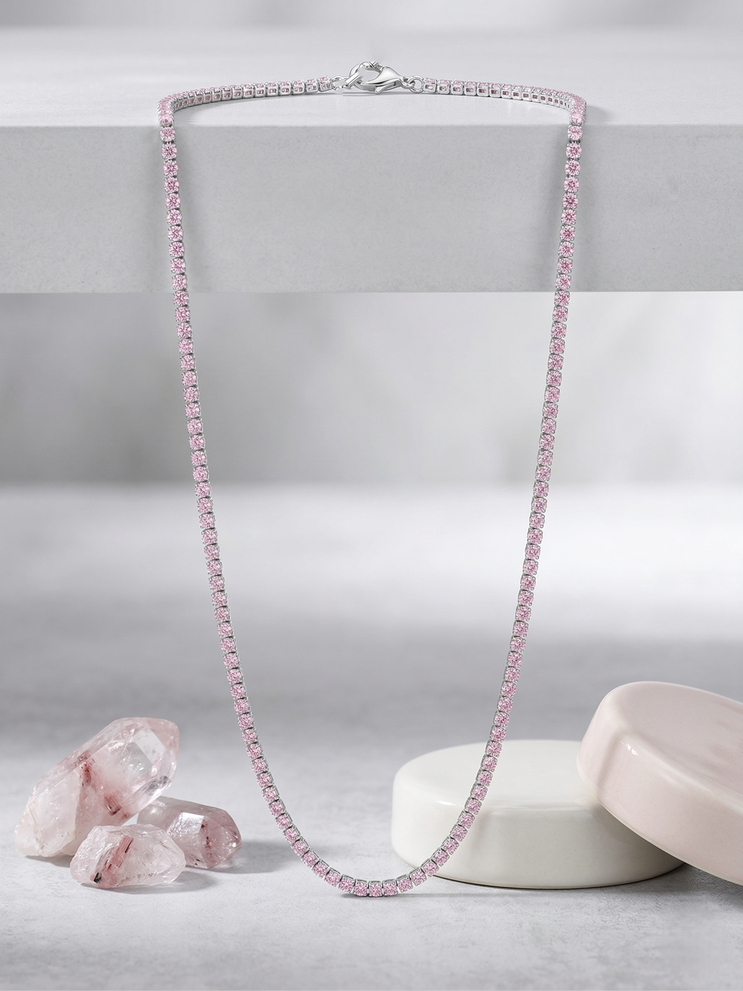 elegant pink crystal tennis chain necklace for women