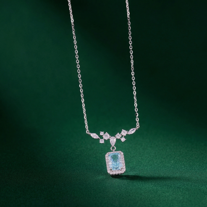 Vintage Style Blue Drop CZ Statement Necklace in 92.5 Sterling Silver