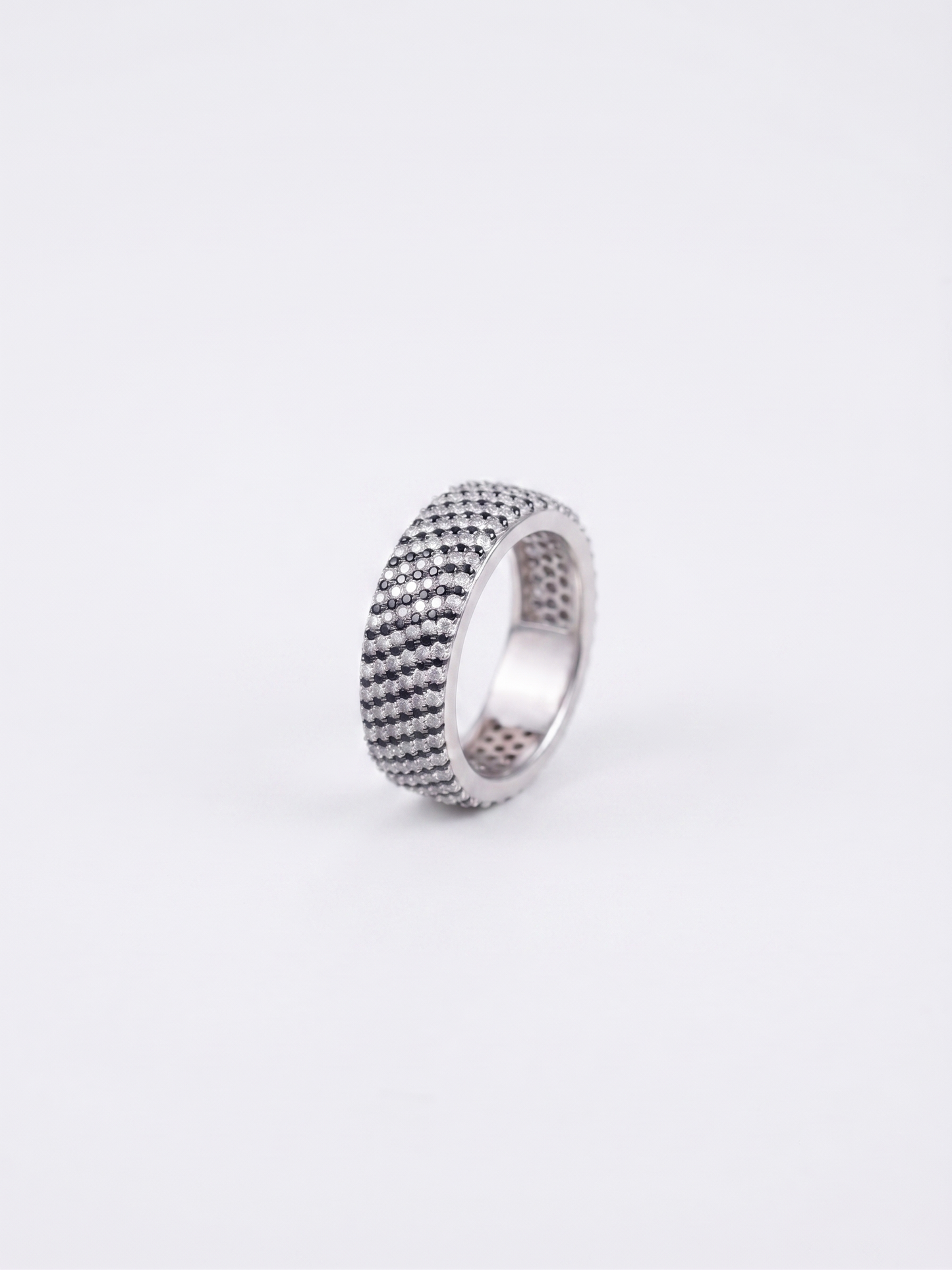 contrast pavé-striped sterling silver eternity band