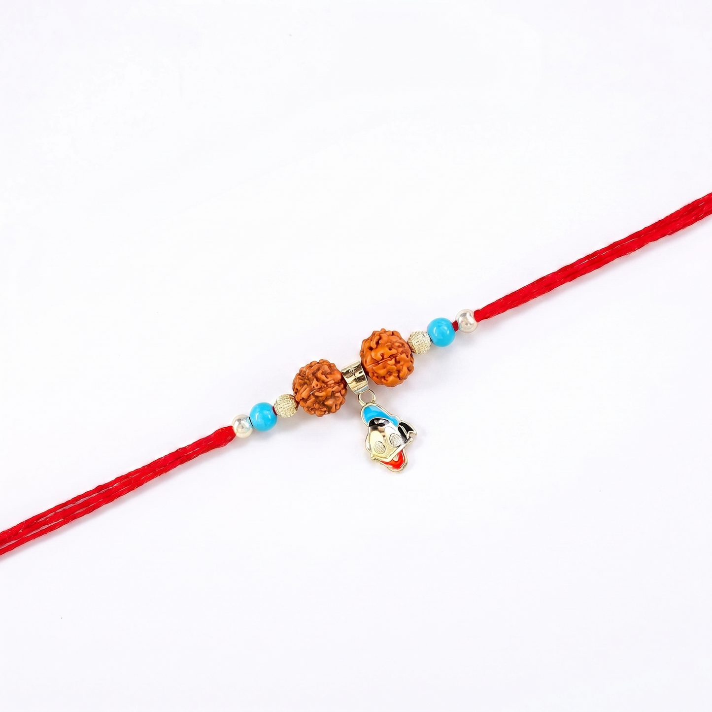 playful donald duck rudraksha silver rakhi