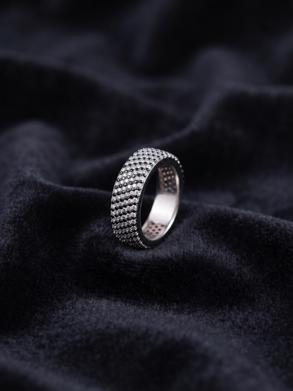 Contrast Pavé-Striped Sterling Silver Eternity Band