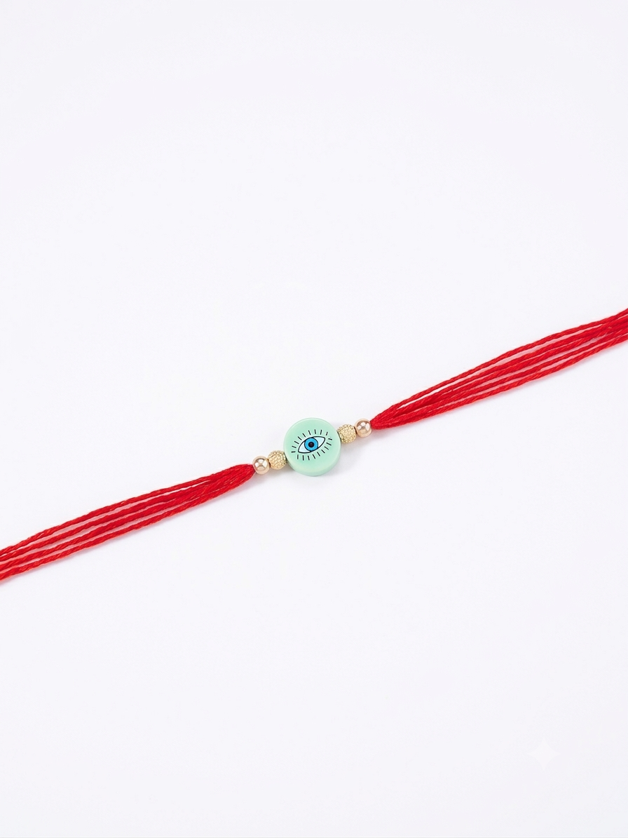 pink evil eye silver bead rakhi