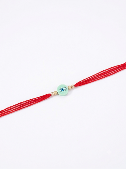 Pink Evil Eye Silver Bead Rakhi