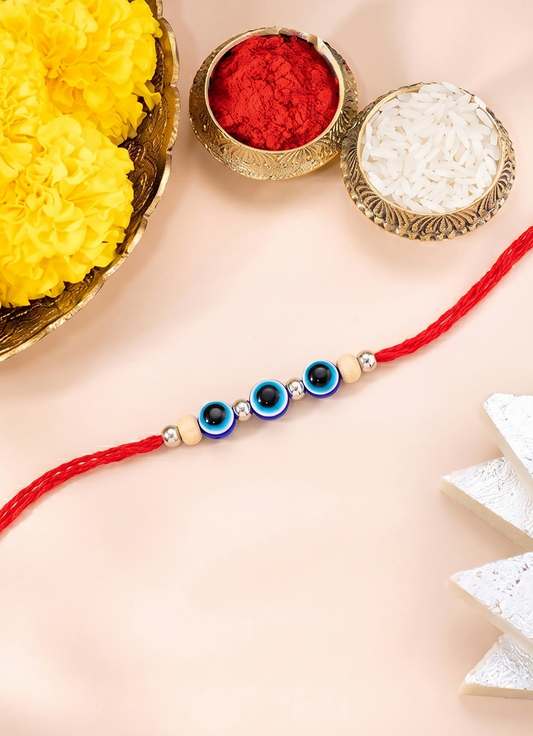 Mini Evil Eye Pearl Silver Rakhi