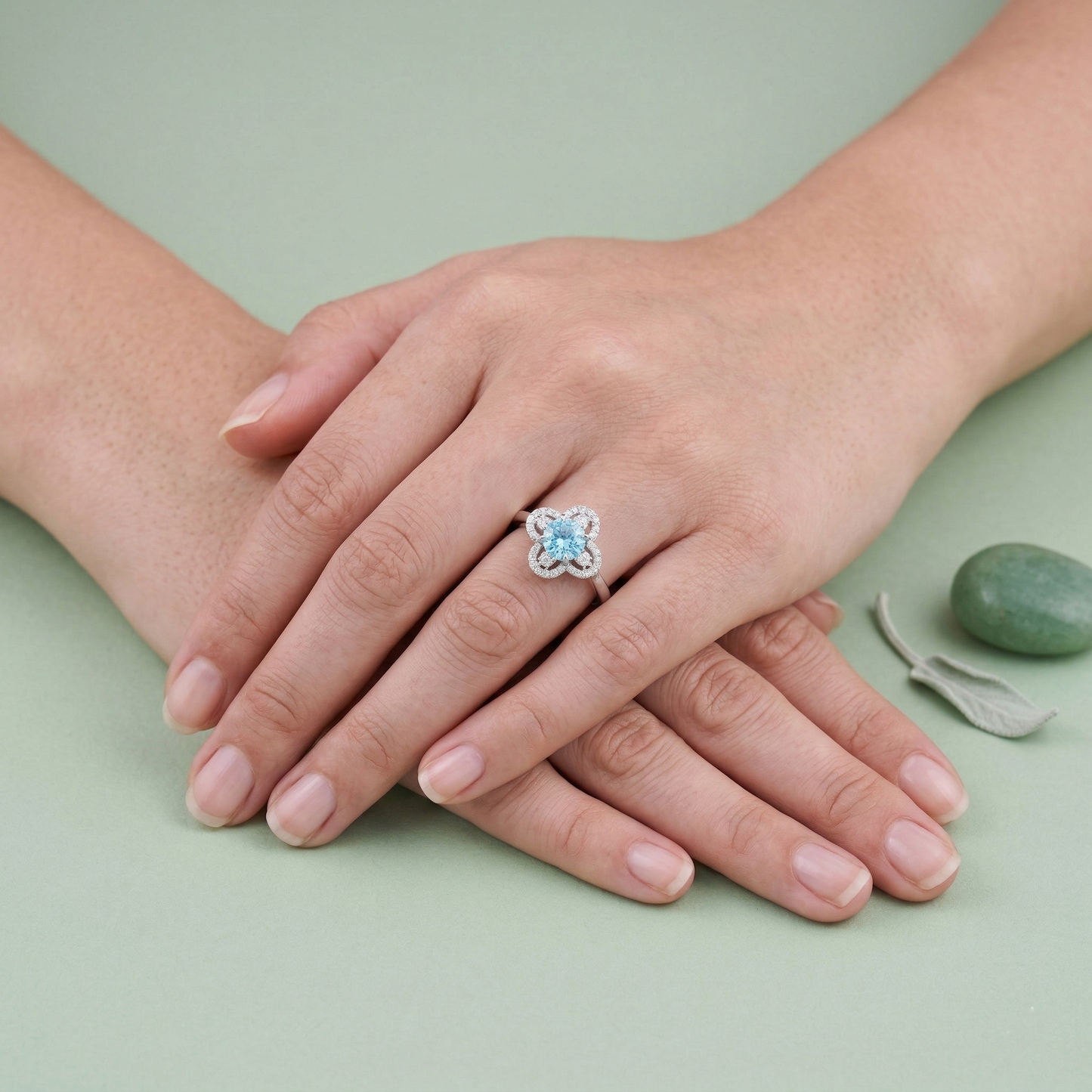 elegant clover halo solitaire ring in pure 92.5 sterling silver – adjustable size