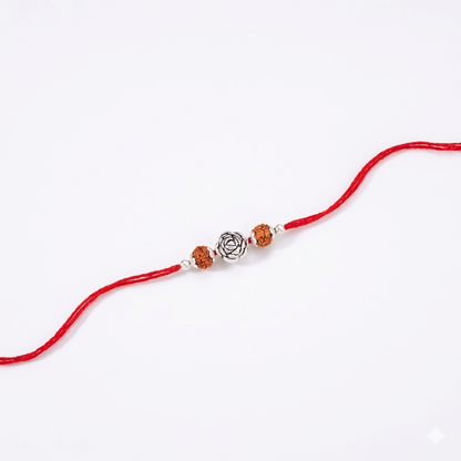 Rudraksha Silver Lotus Bead Rakhi