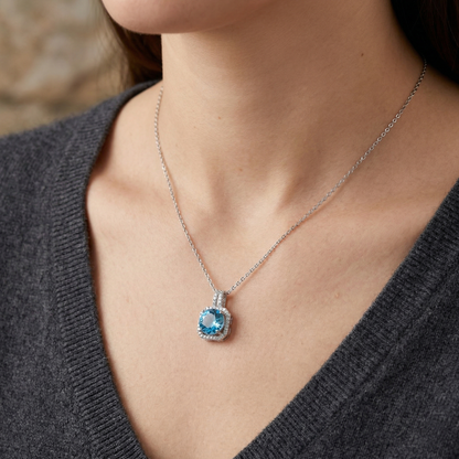 Minimalist Halo CZ Pendant Necklace in 92.5 Sterling Silver