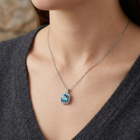 Minimalist Halo CZ Pendant Necklace in 92.5 Sterling Silver
