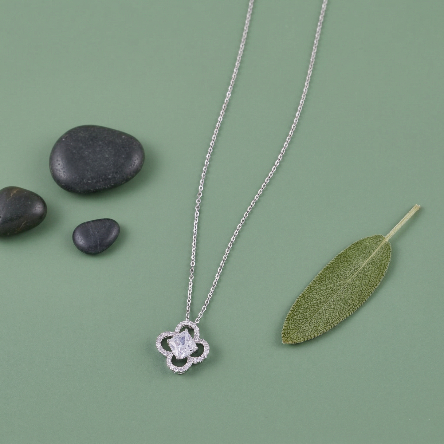 premium floral crystal halo pendant chain in 92.5 sterling silver