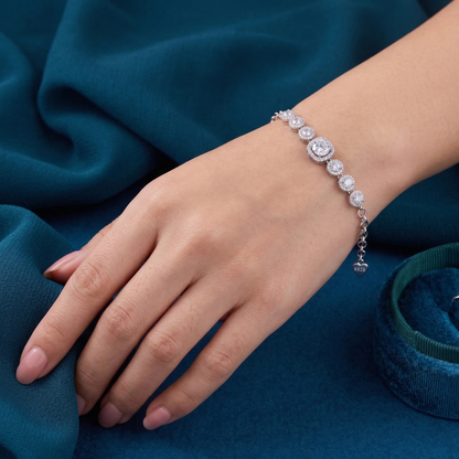 Elegant Halo Gra-Certified Moissanite Diamond Bracelet in Pure 92.5 Sterling Silver – Adjustable Fit