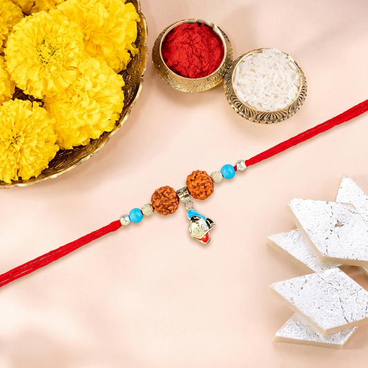 Playful Donald Duck Rudraksha Silver Rakhi