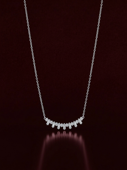 Elegant Silver-Tone Baguette Crystal Curve Bar Chain Pendant