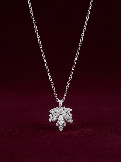Elegant Silver-Tone Leaf Bloom Crystal Chain Pendant