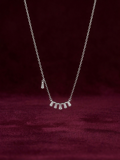 Elegant Silver-Tone Baguette Crystal Bar Drop Chain Pendant