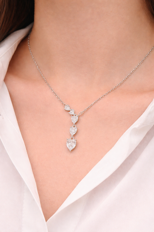 Classic Cascading Heart Crystal Pendant Chain in 92.5 Sterling Silver