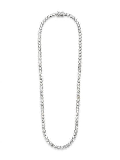 Elegant Classic Tennis Necklace in Pure 92.5 Sterling Silver with Brilliant Round-Cut Stones ✨