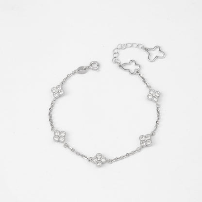 Elegant Clover Charm Bracelet in Pure 92.5 Sterling Silver – Adjustable Fit