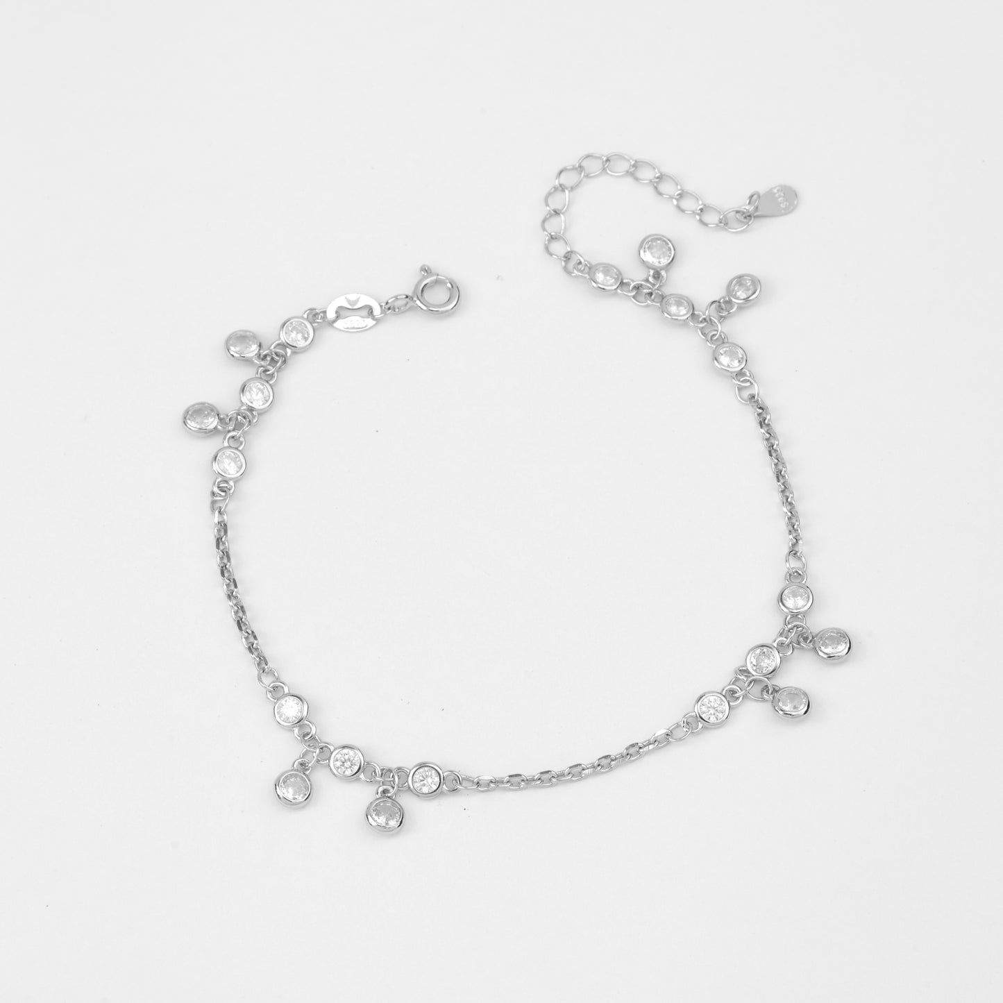 elegant dangling bezel charm bracelet in pure 92.5 sterling silver – adjustable fit
