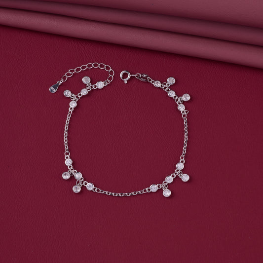 Elegant Dangling Bezel Charm Bracelet in Pure 92.5 Sterling Silver – Adjustable Fit
