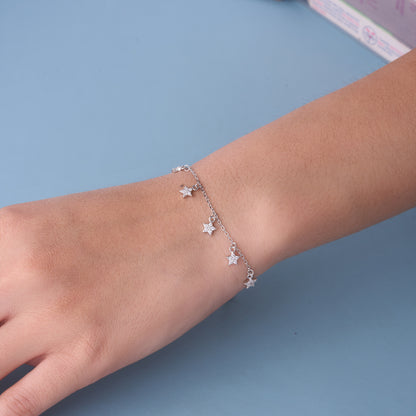Celestial Star Charm Bracelet in Pure 92.5 Sterling Silver – Adjustable Fit