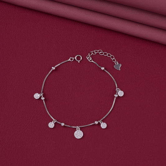 Elegant Dangling Disc Charm Bracelet in Pure 92.5 Sterling Silver – Adjustable Fit
