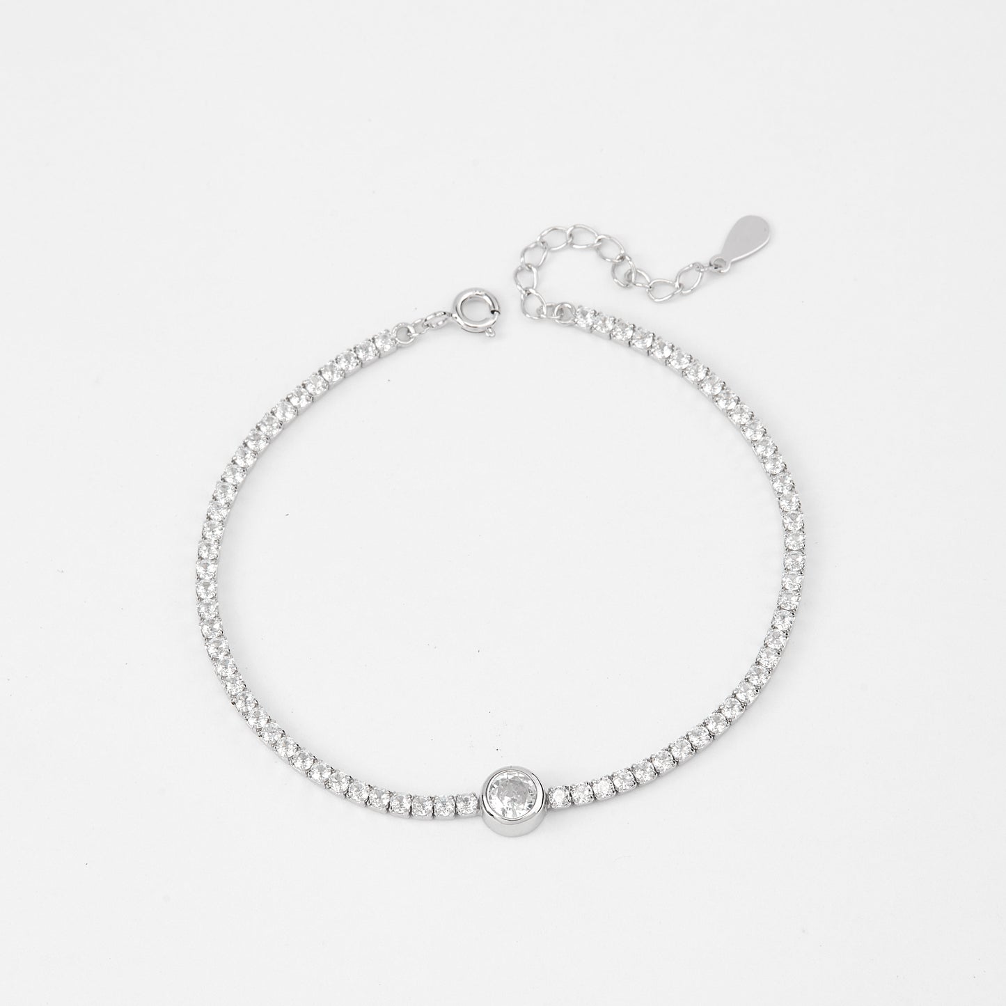 classic solitaire tennis bracelet in pure 92.5 sterling silver – adjustable chain