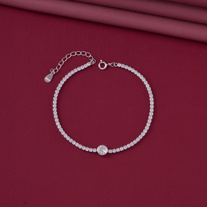 Classic Solitaire Tennis Bracelet in Pure 92.5 Sterling Silver – Adjustable Chain