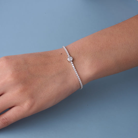 Classic Solitaire Tennis Bracelet in Pure 92.5 Sterling Silver – Adjustable Chain