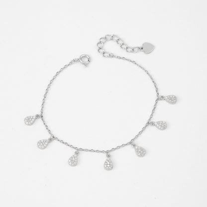 Elegant Teardrop Dangle Charm Bracelet in Pure 92.5 Sterling Silver – Adjustable Fit