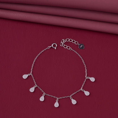 Elegant Teardrop Dangle Charm Bracelet in Pure 92.5 Sterling Silver – Adjustable Fit